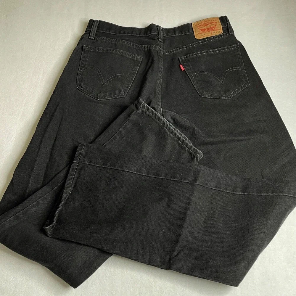 Levis‎ 505 Men's Jeans Black W34 L34 Straight Leg Straight Fit 100% Cotton Denim